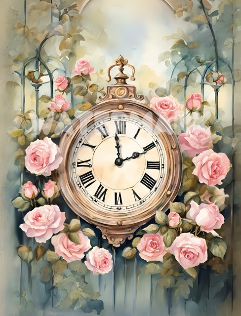 French Clock & Roses